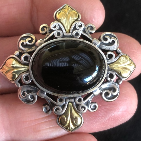 Ann King Onyx Sterling 18K Pin Pendant